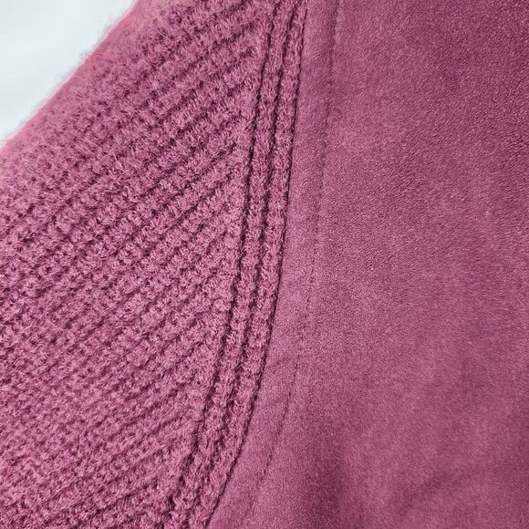 Ann Taylor Moto Jacket Faux Suede Knit Zip Sweater Burgundy Size M - Picture 6 of 14